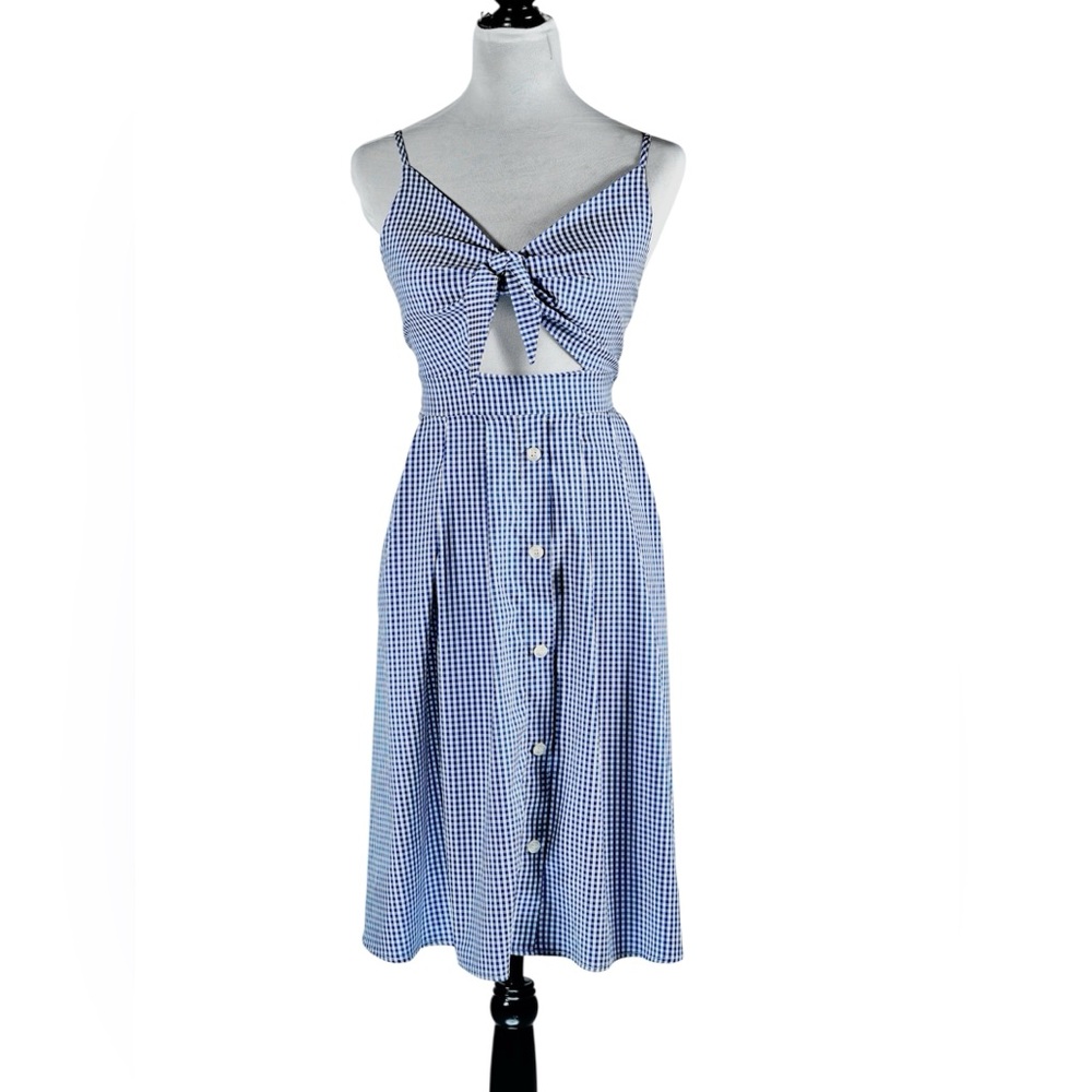 Cupshe Blue Gingham Midi Dress Cutout Bow Front – Size M - Picture 5 of 17